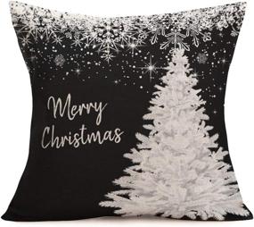 img 4 attached to 🎄 Smilyard Merry Christmas Trees Snowflake Throw Pillow Covers Black White Winter Xmas Square Decorative Pillow Cases Cushion Cover Outdoor Decorations Sofa Cotton Linen 18x18 Inch (AH 20)