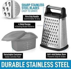 img 3 attached to 🧀 Zulay 4-Sided Cheese Grater With Container - Premium Stainless Steel Box Cheese Grater - Handle & Removable Storage Box - Multi-Purpose Box Grater For Parmesan, Vegetables, Ginger, Chocolate & More