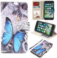 🦋 urspeedteklive iphone se 2020/7/8 wallet case - blue butterfly pu leather flip cover with card slots & stand logo