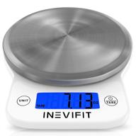 🍳 highly accurate inevifit digital kitchen scale - multifunction food scale with 13 lbs 6kgs max capacity, clean modern white design and premium stainless steel finish - includes batteries logo