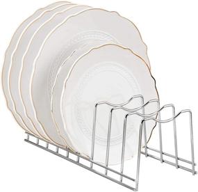 img 2 attached to Stainless Steel Pot Lid Organizer & Kitchen Storage Solution for 🍽️ Cabinets - Plate Rack Holder, Bakeware, Pots & Pans, Cutting Boards, and More!