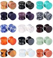 🔲 longbeauty set of 20/30 mixed stone double flared ear tunnels expander plugs, saddle style, 3mm-20mm stretcher logo