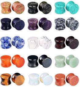 img 4 attached to 🔲 Longbeauty Set of 20/30 Mixed Stone Double Flared Ear Tunnels Expander Plugs, Saddle Style, 3MM-20MM Stretcher