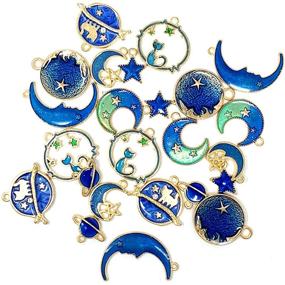 img 2 attached to JIALEEY Assorted Gold Plated Enamel Cat Moon Star Celestial Charm Pendant DIY Kit for Earrings, Necklace, Bracelet Jewelry Making and Crafting: Unleash Your Creative Side!