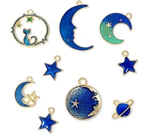 img 3 attached to JIALEEY Assorted Gold Plated Enamel Cat Moon Star Celestial Charm Pendant DIY Kit for Earrings, Necklace, Bracelet Jewelry Making and Crafting: Unleash Your Creative Side!