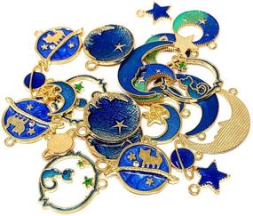img 1 attached to JIALEEY Assorted Gold Plated Enamel Cat Moon Star Celestial Charm Pendant DIY Kit for Earrings, Necklace, Bracelet Jewelry Making and Crafting: Unleash Your Creative Side!