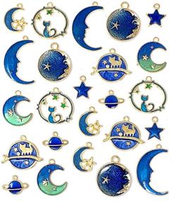 img 4 attached to JIALEEY Assorted Gold Plated Enamel Cat Moon Star Celestial Charm Pendant DIY Kit for Earrings, Necklace, Bracelet Jewelry Making and Crafting: Unleash Your Creative Side!
