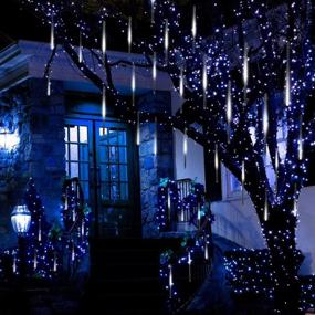 img 2 attached to White LED Christmas Lights, Waterproof Meteor Shower Rain Lights with 8 Tubes, 192 LEDs for Snow Falling Raindrop Icicle Garden Light, Ideal for Christmas Tree Halloween Decoration, Holiday Party, Wedding