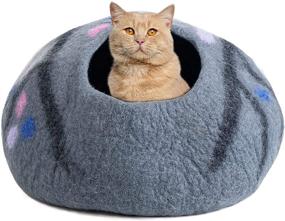 img 4 attached to 🐱 Juccini Eco-Friendly Wool Cat Cave Bed - 100% Natural Wool Felted Cave for Cats and Kittens - Premium, Personal Space for Indoor Cats