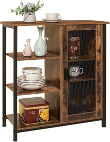 img 3 attached to 🏺 USIKEY Retro Floor Storage Cabinet: Adjustable Shelves, Rustic Brown Accent Cabinet for Living Room, Home Office, Hallway & Kitchen