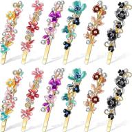 colorful vintage floral hair pins: 12-piece gold-tone metal hairpins with rhinestone bobby decor - french barrettes & clasps for women & girls logo