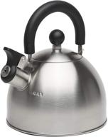 stewart whistling stovetop tea kettle - primula, food grade stainless steel, rapid hot water boiling, collapsible cool touch handle, 1.5 qt capacity, brushed finish with black handle logo
