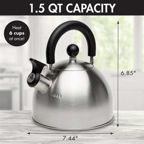 img 2 attached to Stewart Whistling Stovetop Tea Kettle - Primula, Food Grade Stainless Steel, Rapid Hot Water Boiling, Collapsible Cool Touch Handle, 1.5 Qt Capacity, Brushed Finish with Black Handle