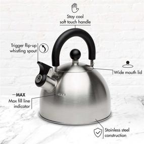 img 1 attached to Stewart Whistling Stovetop Tea Kettle - Primula, Food Grade Stainless Steel, Rapid Hot Water Boiling, Collapsible Cool Touch Handle, 1.5 Qt Capacity, Brushed Finish with Black Handle
