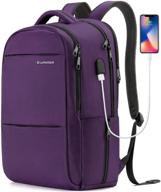 lapacker 15.6-17 inch business laptop backpacks: water resistant travel bag with usb charging port - purple logo