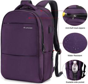 img 1 attached to LAPACKER 15.6-17 inch Business Laptop Backpacks: Water Resistant Travel Bag with USB Charging Port - Purple