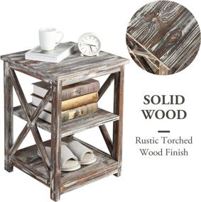 img 3 attached to 🏡 MyGift Rustic Farmhouse X Design End Table with 2 Torched Wood Display Storage Shelves for Living Room