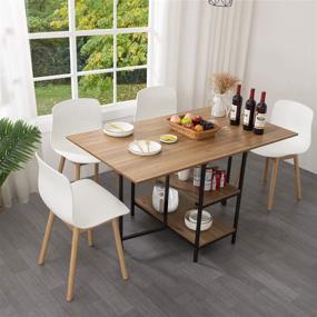 img 4 attached to 🍽️ KOTPOP Folding Dinner Table: Space-Saving Extension Table for Kitchen & Farmhouse Room with Storage Racks and Wheels