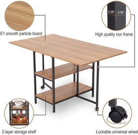 img 2 attached to 🍽️ KOTPOP Folding Dinner Table: Space-Saving Extension Table for Kitchen & Farmhouse Room with Storage Racks and Wheels