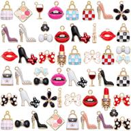 gold plated enamel women perfume purse high heels bow charms: create stunning jewelry with 52 pieces of makeup lipstick, enamel rhinestone pendants for diy bracelets and necklaces! logo