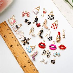 img 3 attached to Gold Plated Enamel Women Perfume Purse High Heels Bow Charms: Create Stunning Jewelry with 52 Pieces of Makeup Lipstick, Enamel Rhinestone Pendants for DIY Bracelets and Necklaces!