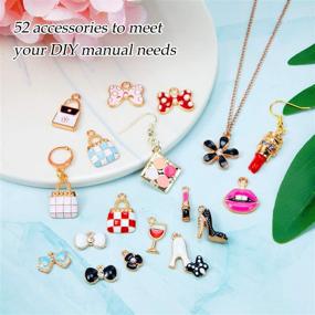 img 2 attached to Gold Plated Enamel Women Perfume Purse High Heels Bow Charms: Create Stunning Jewelry with 52 Pieces of Makeup Lipstick, Enamel Rhinestone Pendants for DIY Bracelets and Necklaces!