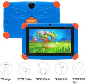 img 2 attached to 7 Inch Kids Tablet, 32GB ROM 3GB RAM Android 9 Tablet for Kids with Parent Control APP, HD Eye Protection Display and Holder - Blue