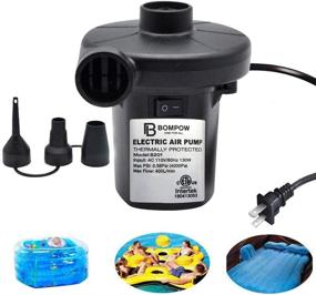 img 4 attached to 🔌 BOMPOW Electric Air Pump for Inflatables - Quick AC Pump (130W) - Ideal for Air Mattresses, Air Beds, Pool Toys, Rafts, and Boats - Black