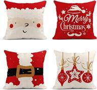 🎅 set of 4 britimes christmas pillow covers 18x18 - decorative cotton linen santa claus pillow cases for sofa cushion couch - red christmas pillowcase for home outdoor decor логотип