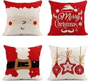 img 4 attached to 🎅 Set of 4 Britimes Christmas Pillow Covers 18x18 - Decorative Cotton Linen Santa Claus Pillow Cases for Sofa Cushion Couch - Red Christmas Pillowcase for Home Outdoor Decor