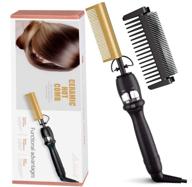 professional electric hot comb hair and beard straightener - ceramic, fast heating, temperature adjustable, double protective device - ideal for stylists and family logo