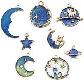 img 4 attached to Enamel Charms Bundle: Moon, Star, and Astronaut Pendant Charms for Jewelry Making in Bangle Bracelets