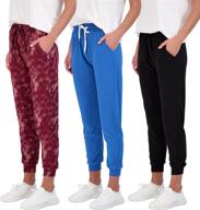 👖 real essentials 3 pack: women's comfy lounge joggers, athletic yoga pants with pockets &amp; drawstring logo