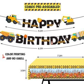 img 1 attached to 🚧 Полный набор дня рождения на строительной тематике для 20 гостей: тарелки с изображением самосвала, скатерть, чашки, салфетки, черный столовый прибор и предварительно собранные украшения для знаменательного дня рождения.
