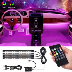 img 4 attached to 🚗 Justech Car LED Strip Lights: 4pcs 48 LED Multicolor Music Car Interior Atmosphere Lights with Sound Active Function and Wireless Remote Control - Perfect for Car, TV, Home - USB Port