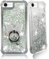 zase liquid glitter bling iphone se 2020 (4.7 inch) case with 3d floating butterflies and phone ring - clear silver, iphone se (2020) / iphone 8 & 7 (4.7inch) logo