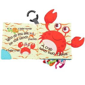 img 2 attached to 🐠 Soft Cloth Fish Book for Babies, Shark Tails Crinkle Activity Baby Books, Early Education Toys for Infants, Toddlers, and Kids, Teether Ring Included, Teething Baby Book with Baby Shark, Octopus, and Ocean Sea Animal Themes