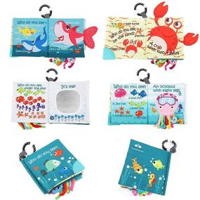 img 3 attached to 🐠 Soft Cloth Fish Book for Babies, Shark Tails Crinkle Activity Baby Books, Early Education Toys for Infants, Toddlers, and Kids, Teether Ring Included, Teething Baby Book with Baby Shark, Octopus, and Ocean Sea Animal Themes