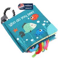 🐠 soft cloth fish book for babies, shark tails crinkle activity baby books, early education toys for infants, toddlers, and kids, teether ring included, teething baby book with baby shark, octopus, and ocean sea animal themes logo