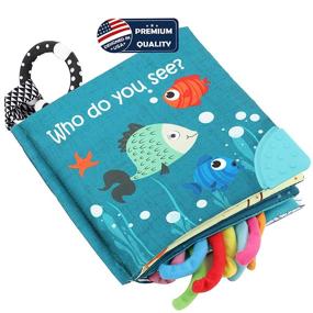 img 4 attached to 🐠 Soft Cloth Fish Book for Babies, Shark Tails Crinkle Activity Baby Books, Early Education Toys for Infants, Toddlers, and Kids, Teether Ring Included, Teething Baby Book with Baby Shark, Octopus, and Ocean Sea Animal Themes