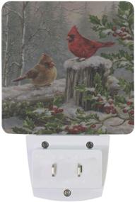 img 1 attached to 🐦 Winter Cardinal Birds Night Light Set of 2 - Holly Berry Branches Snow LED Nightlights for Christmas Decor, Auto Dusk-to-Dawn Sensor, Perfect for Bedroom, Bathroom, Kitchen, Hallway, Stairs