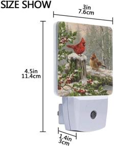 img 2 attached to 🐦 Winter Cardinal Birds Night Light Set of 2 - Holly Berry Branches Snow LED Nightlights for Christmas Decor, Auto Dusk-to-Dawn Sensor, Perfect for Bedroom, Bathroom, Kitchen, Hallway, Stairs