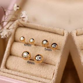 img 3 attached to 💎 Simulated Diamond Earrings for Women and Girls - 14K Gold Plated 925 Silver Round Ball Studs