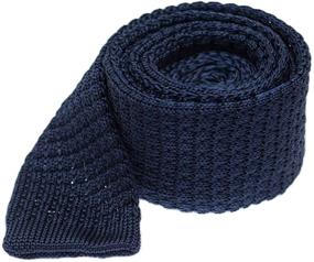 img 1 attached to Textured Solid Knitted Silk Navy Tie