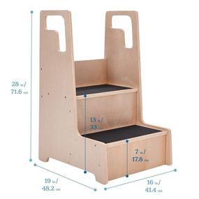 img 3 attached to ECR4Kids Reach-Up Step Stool с поддерживающими ручками и антискользящей поверхностью, двухступенчатый деревянный ступенчатый стул для детей и малышей, натуральная отделка - помощник при горшковом обучении, модель: ELR-17429