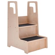 ecr4kids reach-up step stool с поддерживающими ручками и антискользящей поверхностью, двухступенчатый деревянный ступенчатый стул для детей и малышей, натуральная отделка - помощник при горшковом обучении, модель: elr-17429 логотип