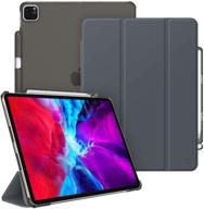 📱 ipad pro 12.9" 4th & 3rd gen 2020/2018 case | slimshell with pencil holder - lightweight cover translucent frosted stand, hard back | auto wake/sleep | space gray logo