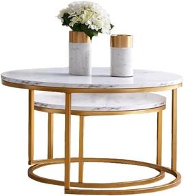 img 2 attached to 🌟 Stylish Knowlife Modern Nesting Coffee Table: Round, Golden Frame with Marble Pattern Wood - 32 Inch