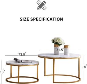 img 3 attached to 🌟 Stylish Knowlife Modern Nesting Coffee Table: Round, Golden Frame with Marble Pattern Wood - 32 Inch