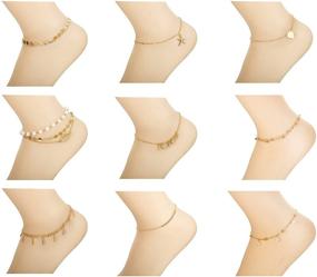img 4 attached to 🌟 Stunning 9Pcs FINREZIO Anklet Set: Adjustable Beach Foot Jewelry for Women and Girls